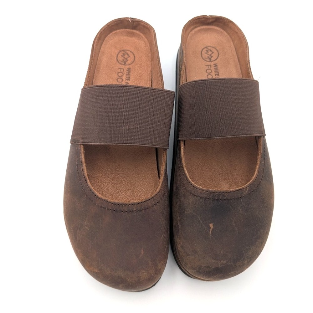 White Mountain Bassi Footbeds Mary Jane Clogs Womens 9 Shoe Brown Leather Suede